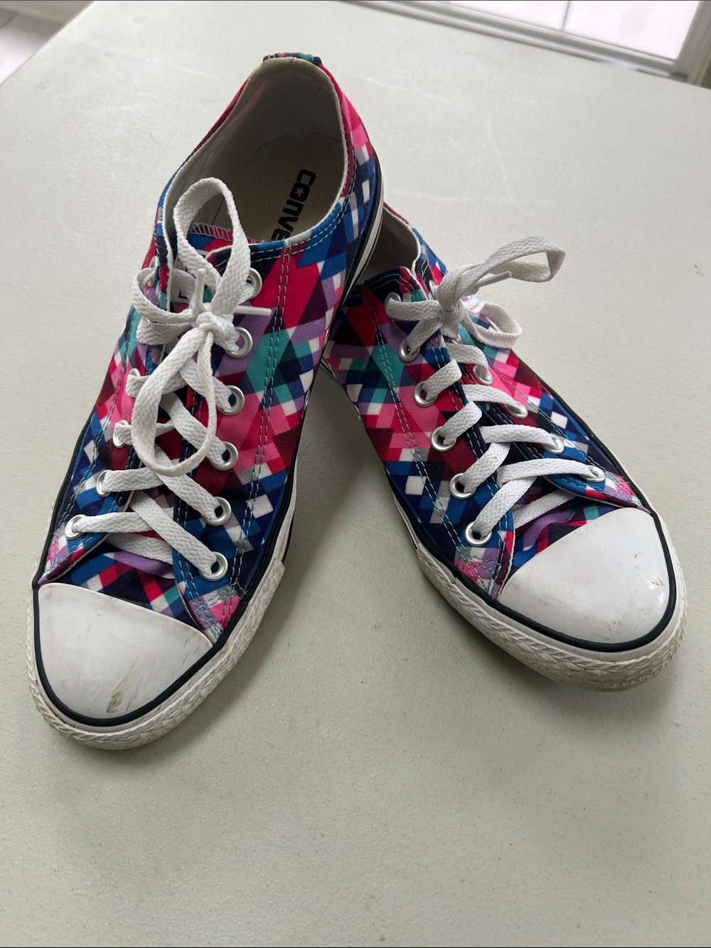 Converse Women’s Low Top Geometric Plaid Sneakers - Pink & Blue